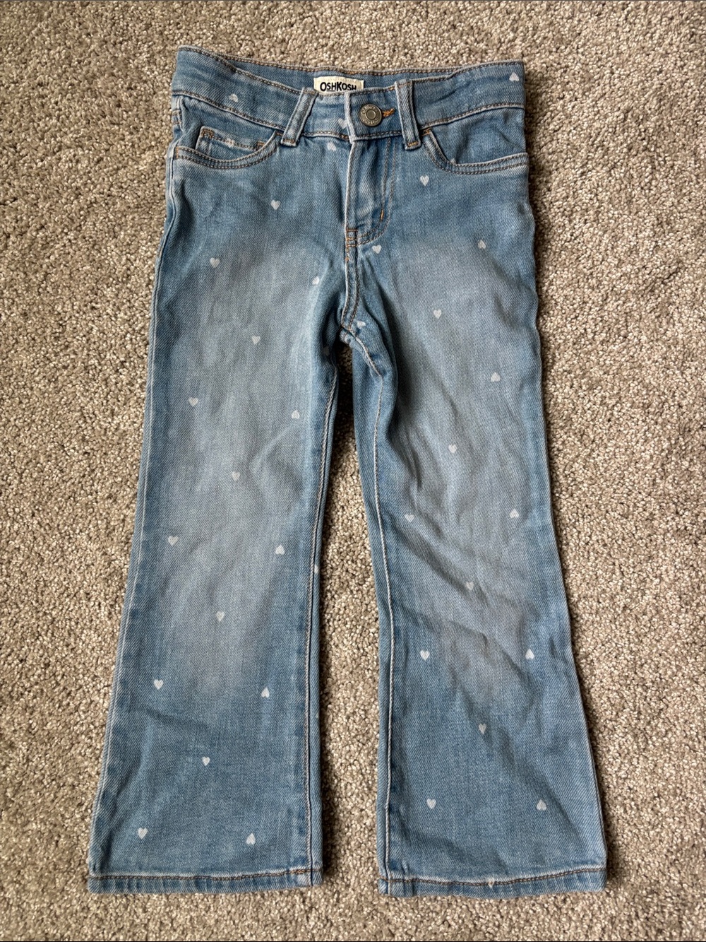 OshKosh B'gosh Light Blue Heart Print Jeans Cotton Adjustable Waist Size 5